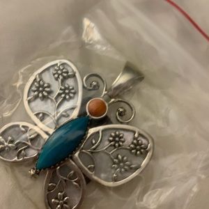 Veronica Benally Sterling gemstone butterfly pendantJ149468
